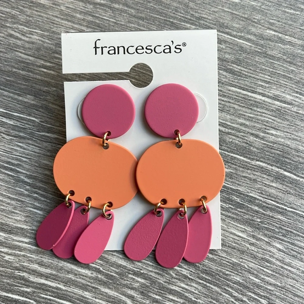 Francesca’s Bobbie Epoxy Paint Earrings, pink & orange